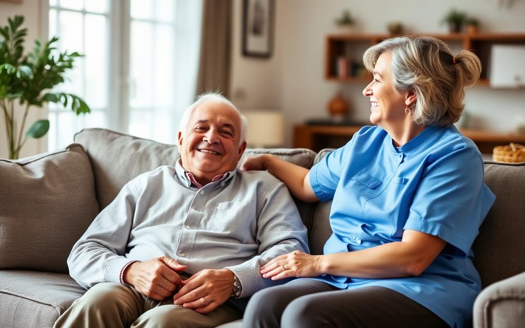 Caregiver speaking with senior at home